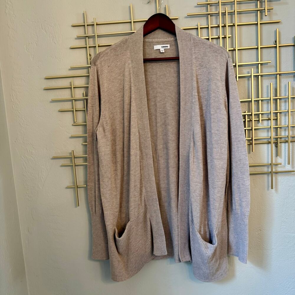 Sonoma Beige Open Front Knit Cardigan XL Soft Lightweight Sweater